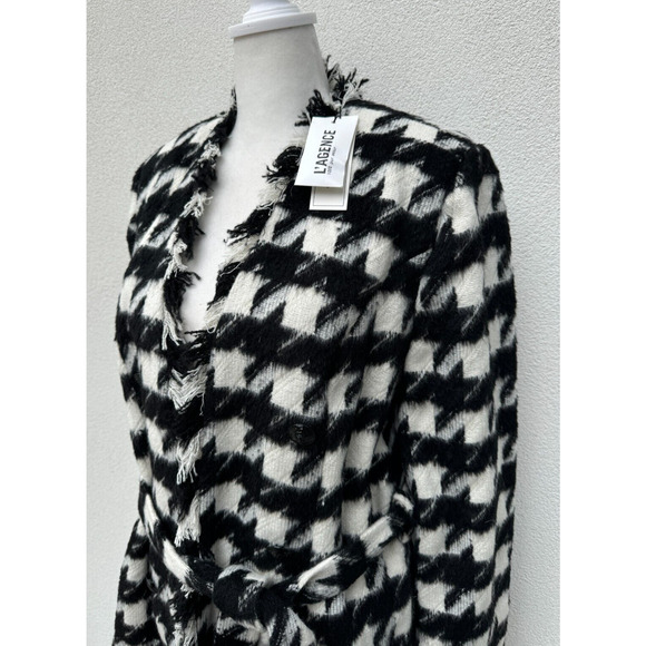 L' Agence Houndstooth print trench coat jacket black & white Sz. 8 New with tags - Picture 4 of 15